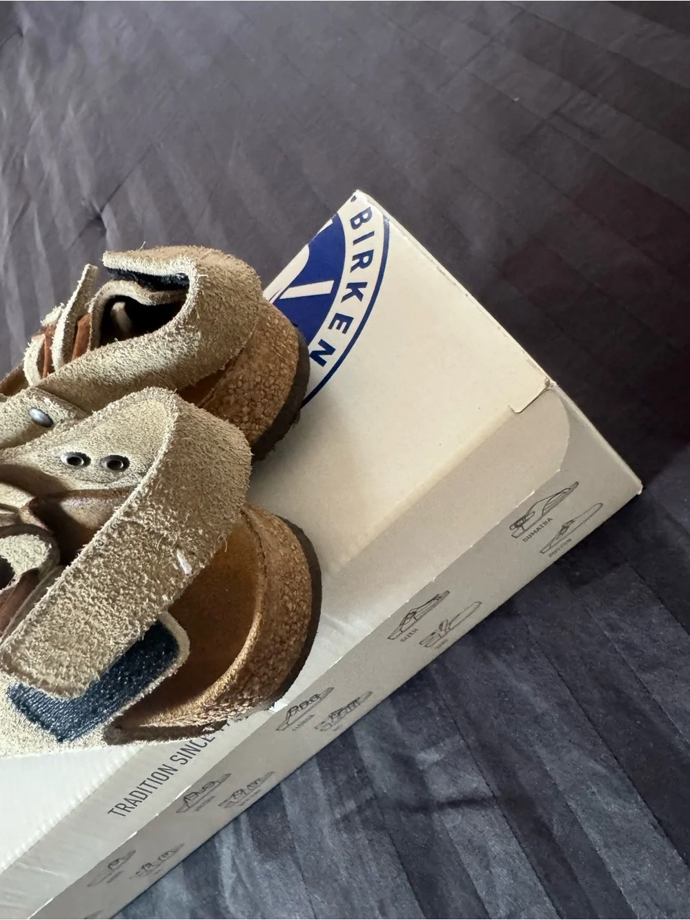 Birkenstock Kids Tan Suede Two-Strap Sandals with Heel Strap